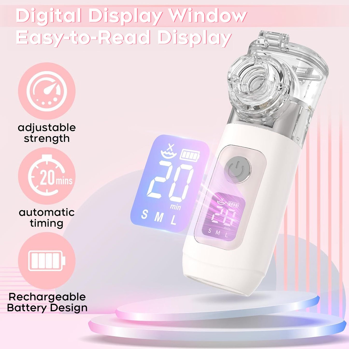 HERTURTI Smart Digital Display Portable Nebulizer for Adults and Kids, MISTY NEBULIZER with Mouthpiece and Mask - Rechargeable Nebulizer for Travel and Home Use, Take-Along Nebulizer for Kids